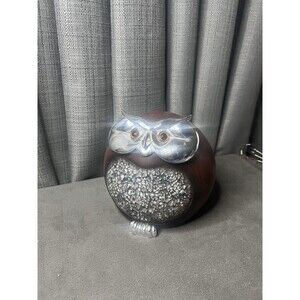 Wooden Owl Mosaic Home Accent Decor Clear Glass Eyes 6 inch